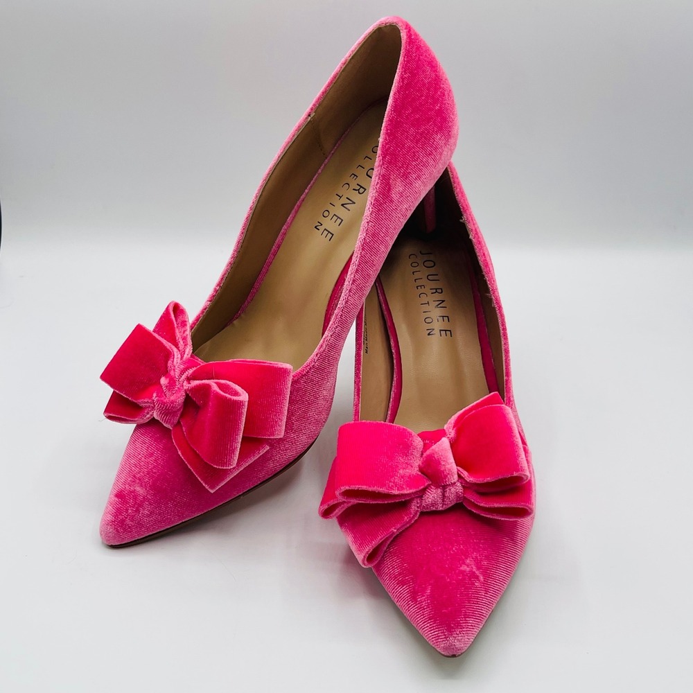 Barbie core Pink Velvet Bow Pointed Toe Kitten Heel Pumps Womens Size 8 - Picture 7 of 8